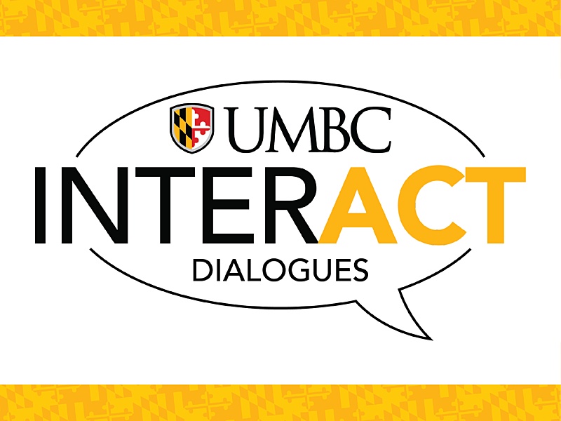 The UMBC InterACT logo on a white background, bordered by a yellow Maryland flag-themed pattern.
