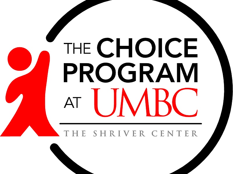 red human figure with arm raised and Choice logo